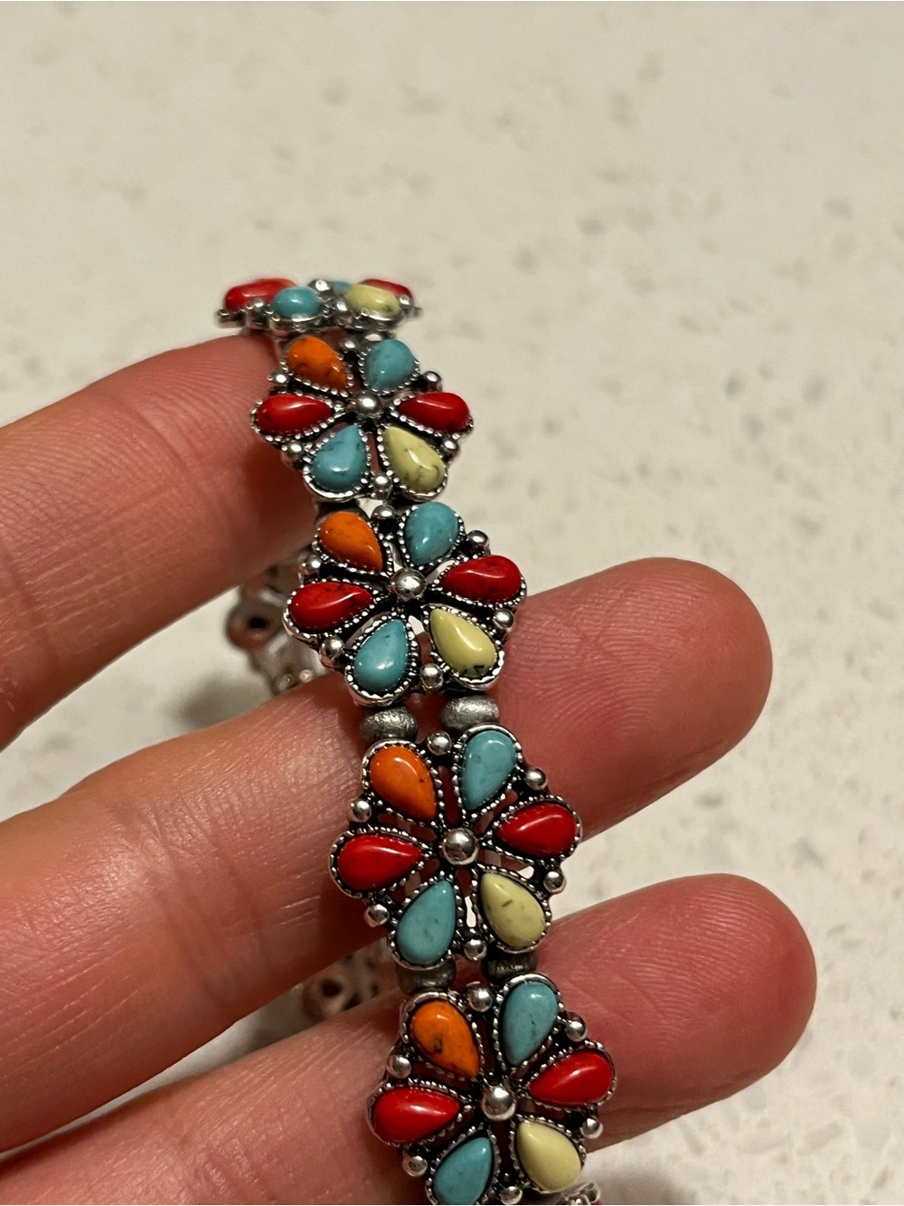 Multicolor Floral Teardrop faux turquoise Stone stretchy Bracelet